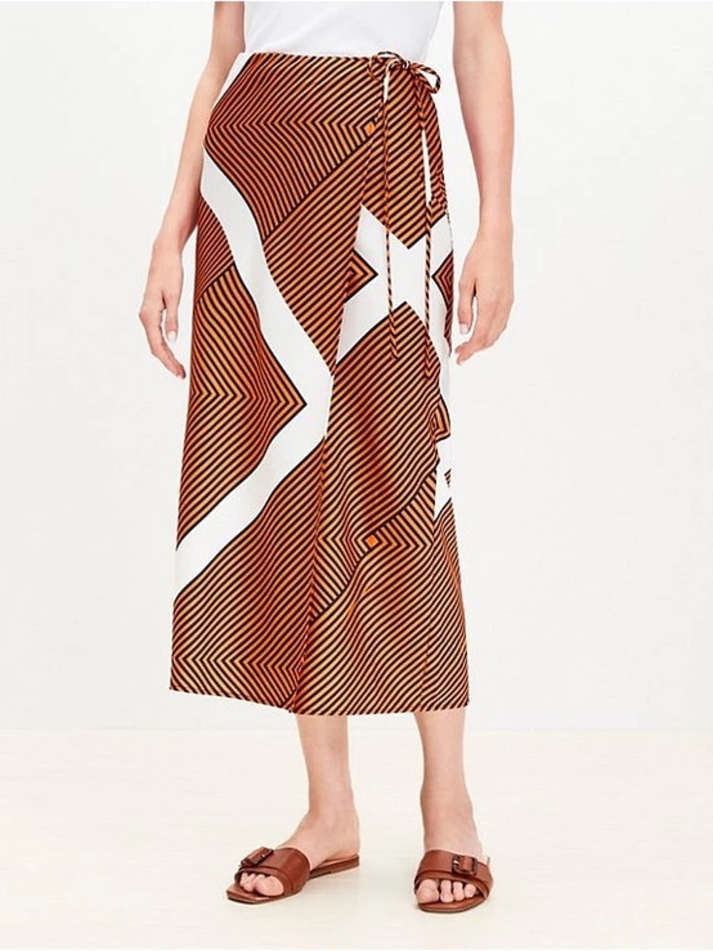 LOFT Orange & White Geometric Maxi Skirt Sz 0